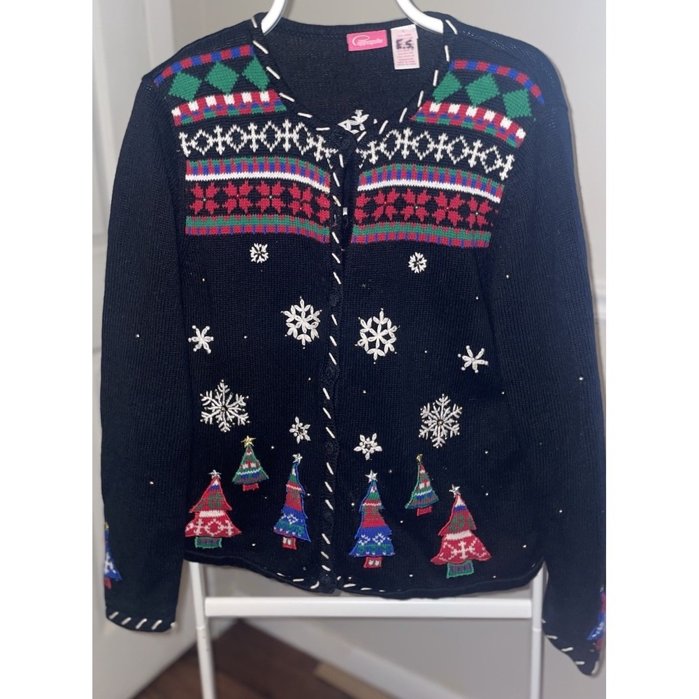 Cappagallo Button Down Ugly Christmas Cardigan Size L